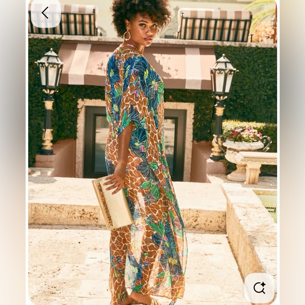 LILLY PULITZER BLOOMS OF PARADISE ROSIA EMBROIDERED MAXI CAFTAN